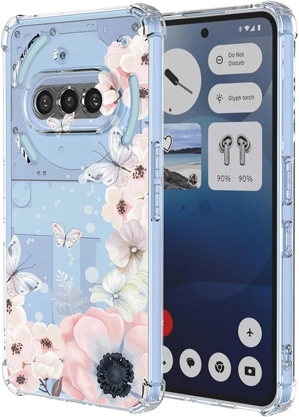قاب گوشی ایلینگ مناسب برای ناتینگ فون (3a)، بسیار نازک، زیبا با طرح گل‌های دوست‌داشتنی و انیمیشنی، کاور سیلیکونی نرم و شفاف با ضربه‌گیر TPU (گل‌های صورتی)
