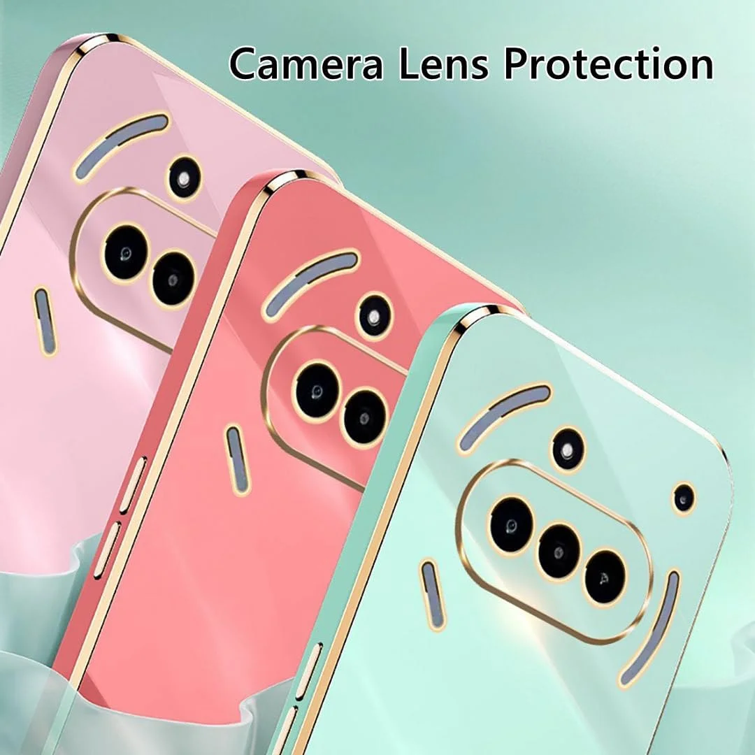 قاب گوشی ناتینگ فون 3a، [پایه حلقه نامرئی]، [لبه طلایی]، فریم آبکاری شده، کاور ناتینگ فون 3a، قاب گوشی ضد ضربه شیک برای هدیه دختران و زنان، مشکی