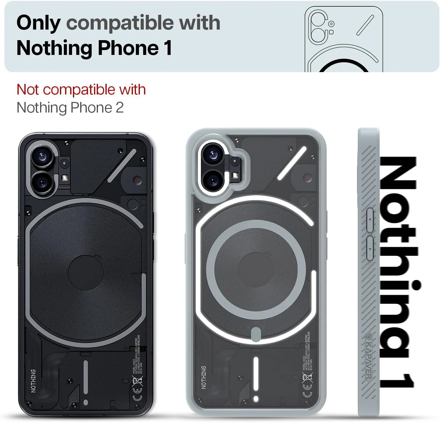 کاور پشتی KAPAVER Mag-X سازگار با ناتینگ فون 1 (TPU+PC) (خاکستری)