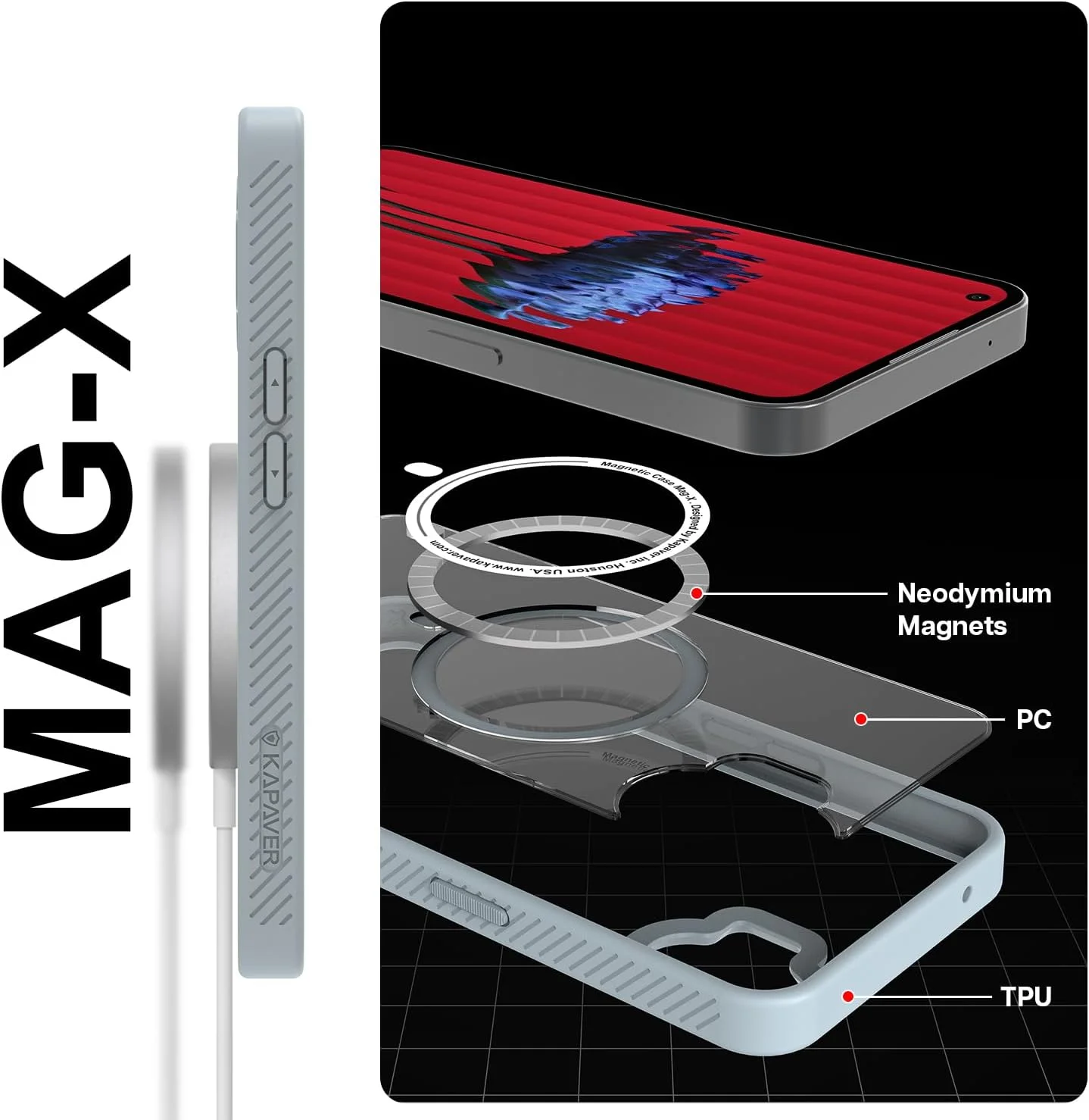 کاور پشتی KAPAVER Mag-X سازگار با ناتینگ فون 1 (TPU+PC) (خاکستری)