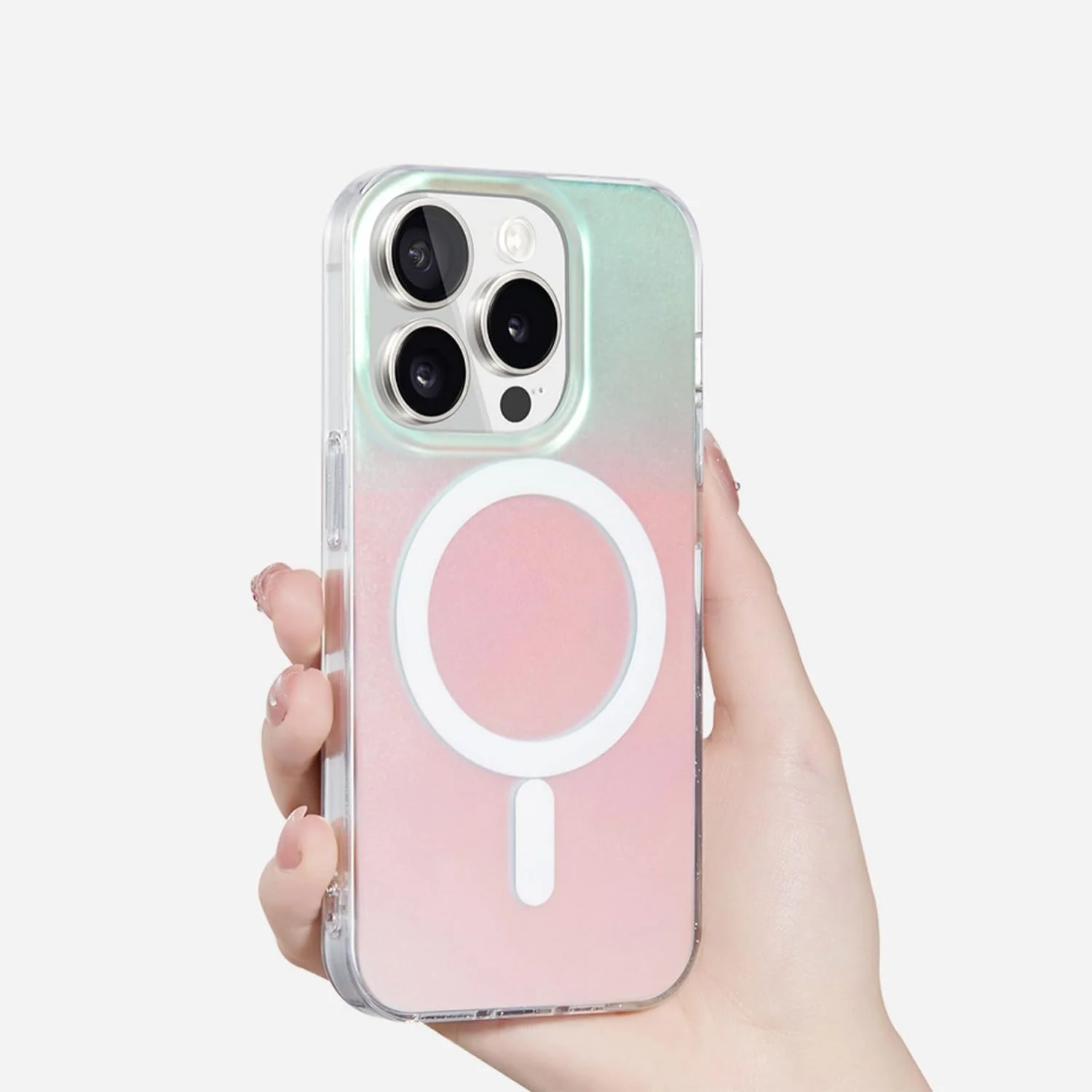 قاب گوشی مات رنگارنگ [سازگار با Magsafe]، سازگار با قاب آیفون 15 پرو مکس، اکلیلی لیزری براق، TPU درجه یک و PC سخت ضد ضربه (Magsafe رنگین کمانی برای 15 پرو مکس)