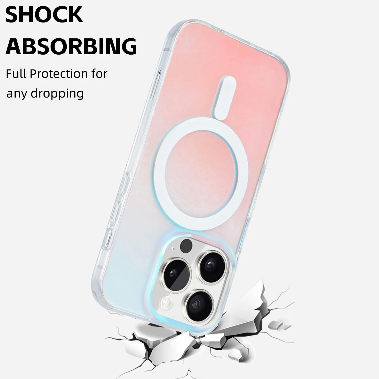 قاب گوشی مات رنگارنگ [سازگار با Magsafe]، سازگار با قاب آیفون 15 پرو مکس، اکلیلی لیزری براق، TPU درجه یک و PC سخت ضد ضربه (Magsafe رنگین کمانی برای 15 پرو مکس)