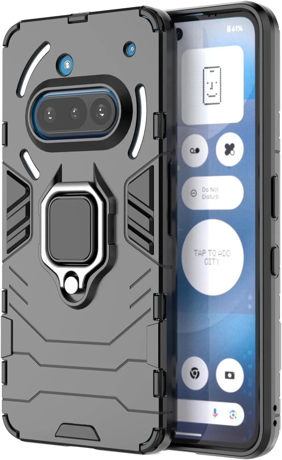 قاب محافظ گوشی لمکسلرز برای ناتینگ فون (3a) با پایه نگهدارنده انگشتی، مقاوم در برابر ضربه و ضد لغزش، مناسب برای نصب آهنربایی در خودرو، باریک و محافظتی، مشکی KK