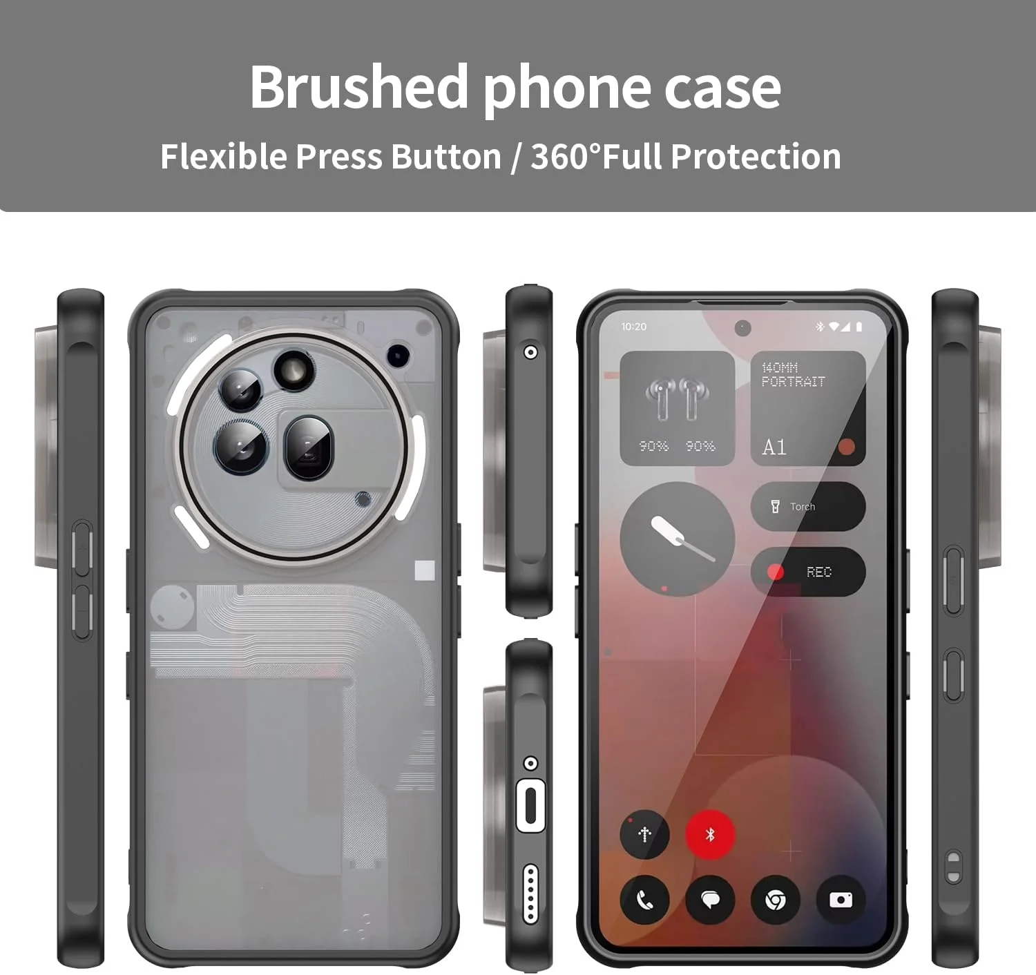 قاب محافظ گوشی ناتینگ فون (3a) پرو، بامپر TPU ضد ضربه و پوشش پشتی PC سخت ضد خش نیمه شفاف (مشکی، ناتینگ فون (3a) پرو)