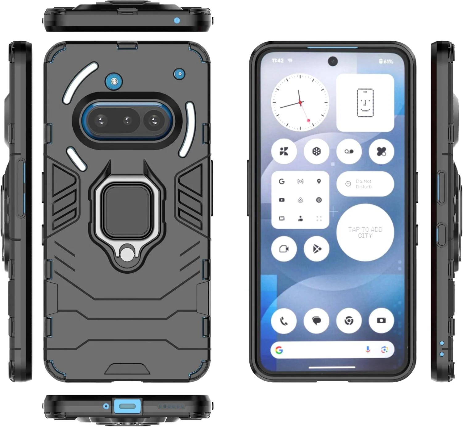 قاب محافظ گوشی لمکسلرز برای ناتینگ فون (3a) با پایه نگهدارنده انگشتی، مقاوم در برابر ضربه و ضد لغزش، مناسب برای نصب آهنربایی در خودرو، باریک و محافظتی، مشکی KK