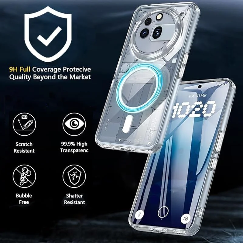 قاب محافظ مغناطیسی گوشی ناتینگ فون (3a) پرو: محافظ ضد ضربه با درجه نظامی [ضد زردی]، شفاف