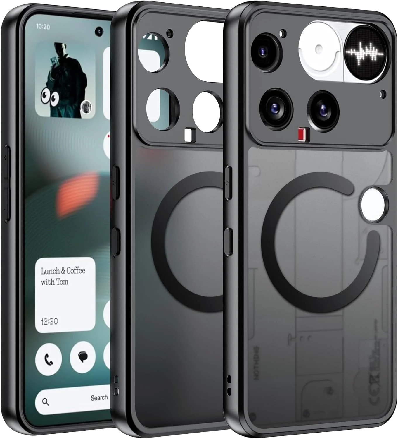 قاب مغناطیسی Effcotuo برای Nothing Phone 3، قاب سیلیکونی نرم ضد افتادن + قاب اکریلیک مات، پوشش پشتی مات نیمه شفاف باریک و مقاوم در برابر ضربه - مشکی