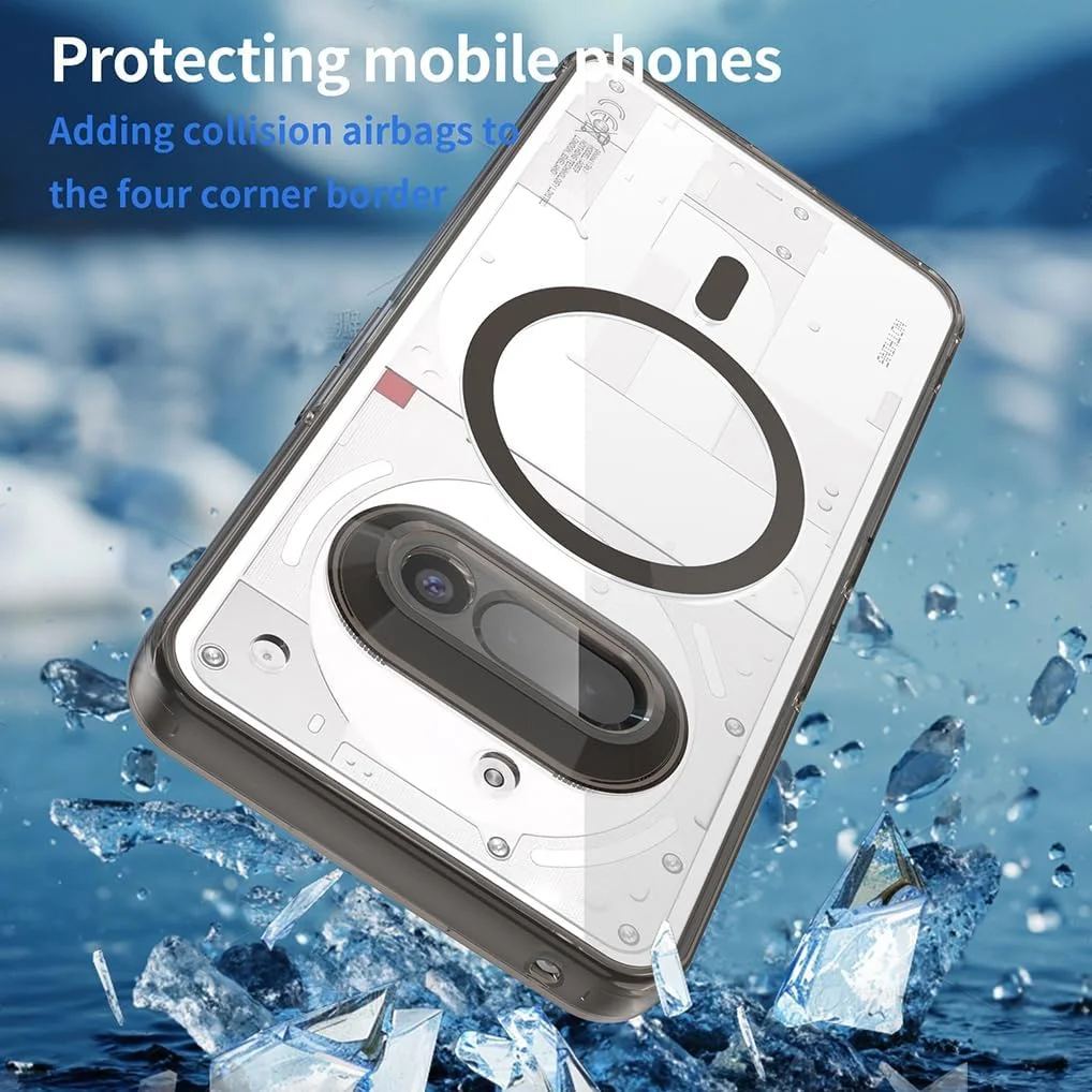 کاور محافظ گوشی ناتینگ فون (3a) با آهنربای MagSafe، بسیار نازک، PC سخت شفاف، بامپر TPU سیلیکونی نرم، ضد ضربه و ضد خش، مشکی