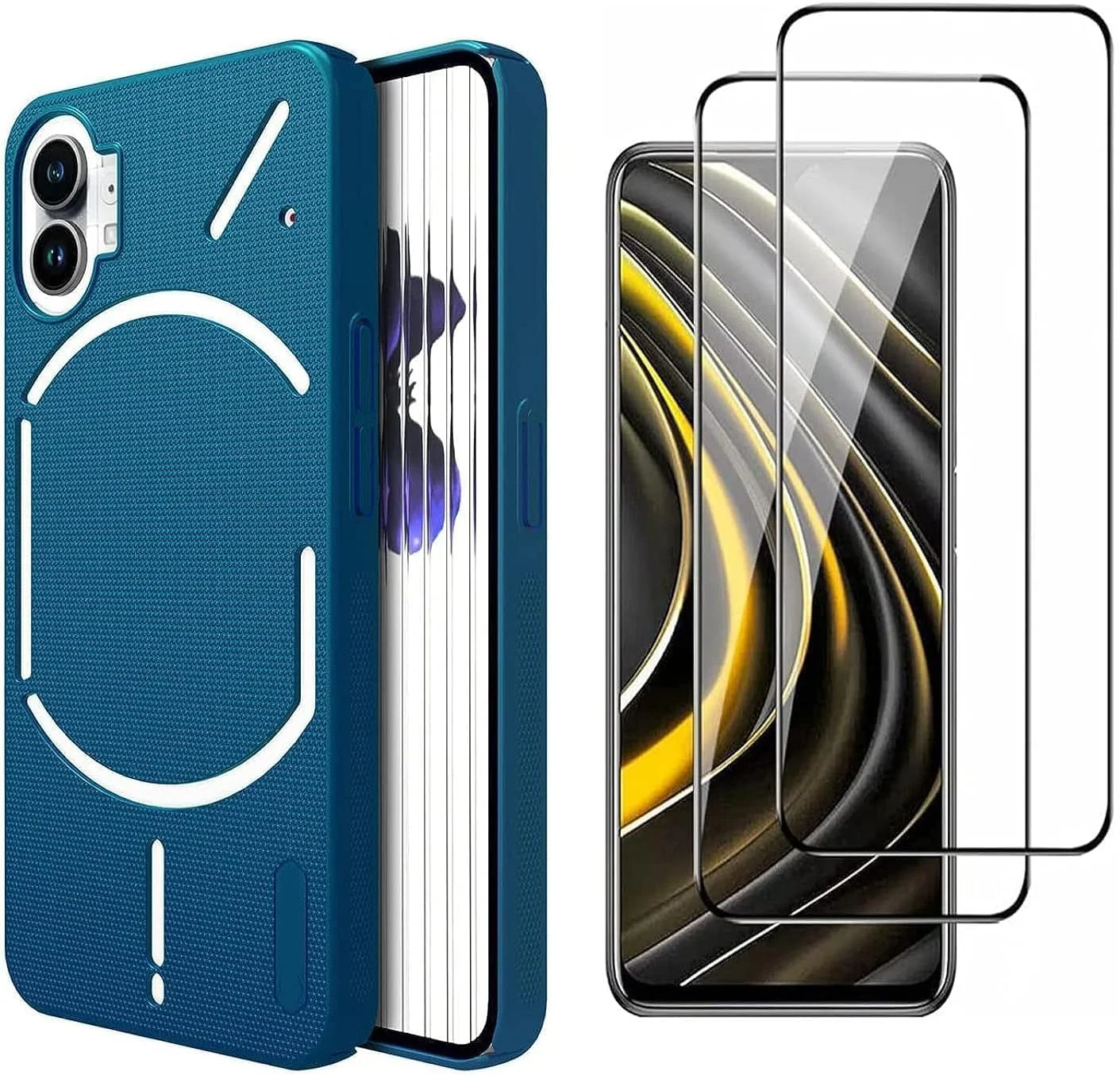 قاب باریک و مات برای ناتینگ فون 2، به همراه 2 محافظ صفحه نمایش شیشه ای حرارت دیده، ضد اثر انگشت، ضد لغزش، آبی