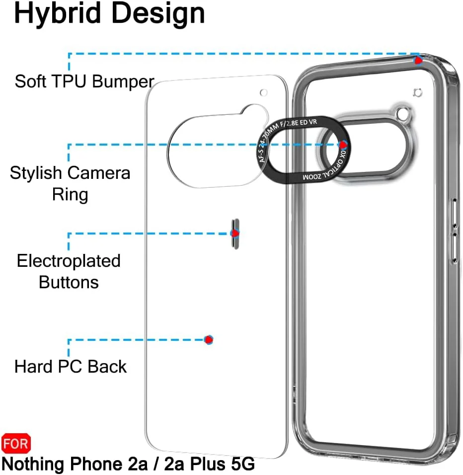 قاب محافظ پشت گوشی موبایل TheGiftKart مدل Hybrid ShockProof مناسب برای Nothing Phone 2a / Plus 5G | حاشیه دوربین شیک | دکمه های روکش دار | قاب پشتی سخت کریستالی شفاف (TPU و PC، سپر دودی)