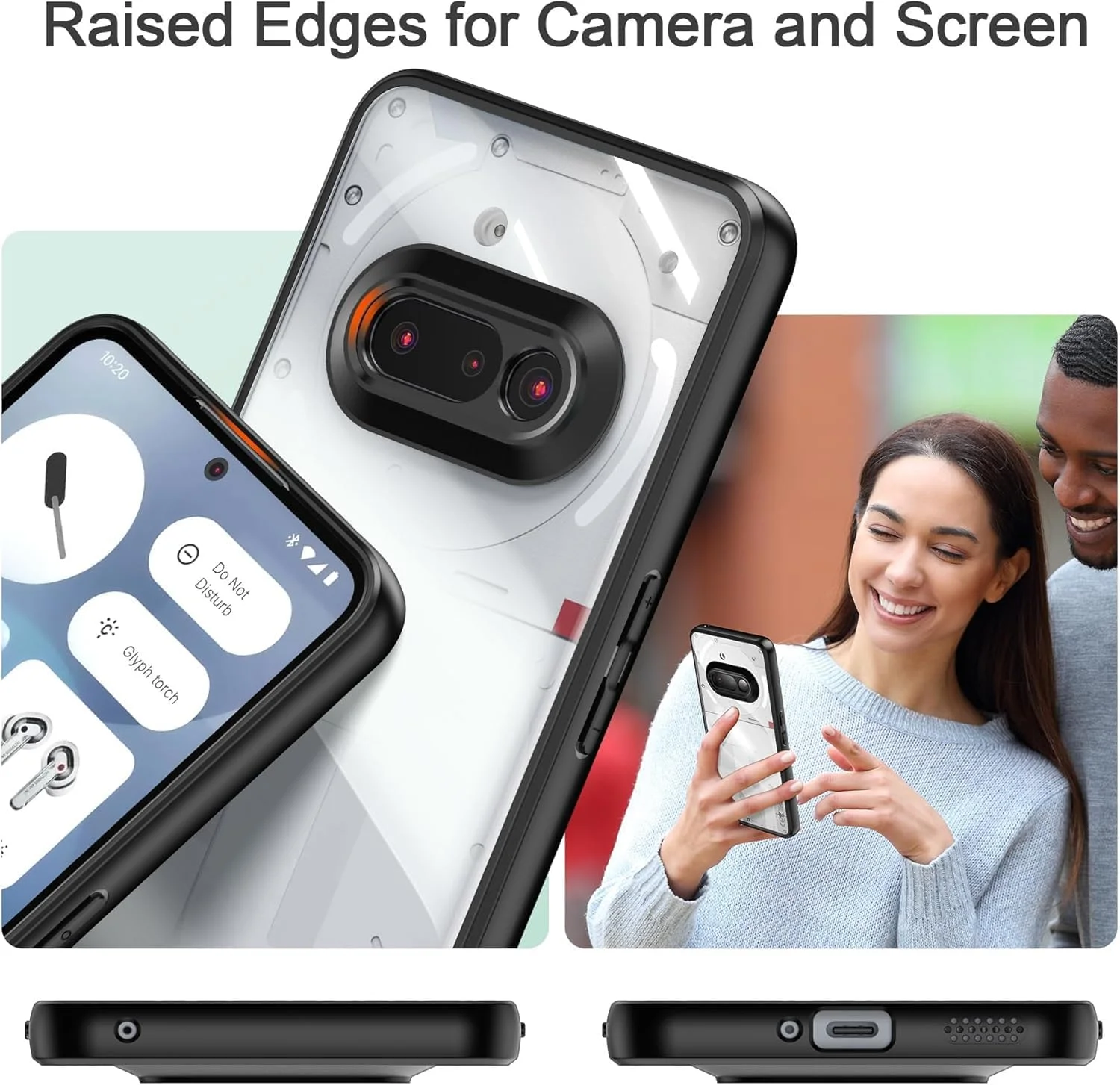 قاب محافظ گوشی ناتینگ فون (3a)، بامپر TPU + پوشش پشتی سخت PC، محافظت ضد ضربه، ضد زردی، باریک و مقاوم (مشکی شفاف)