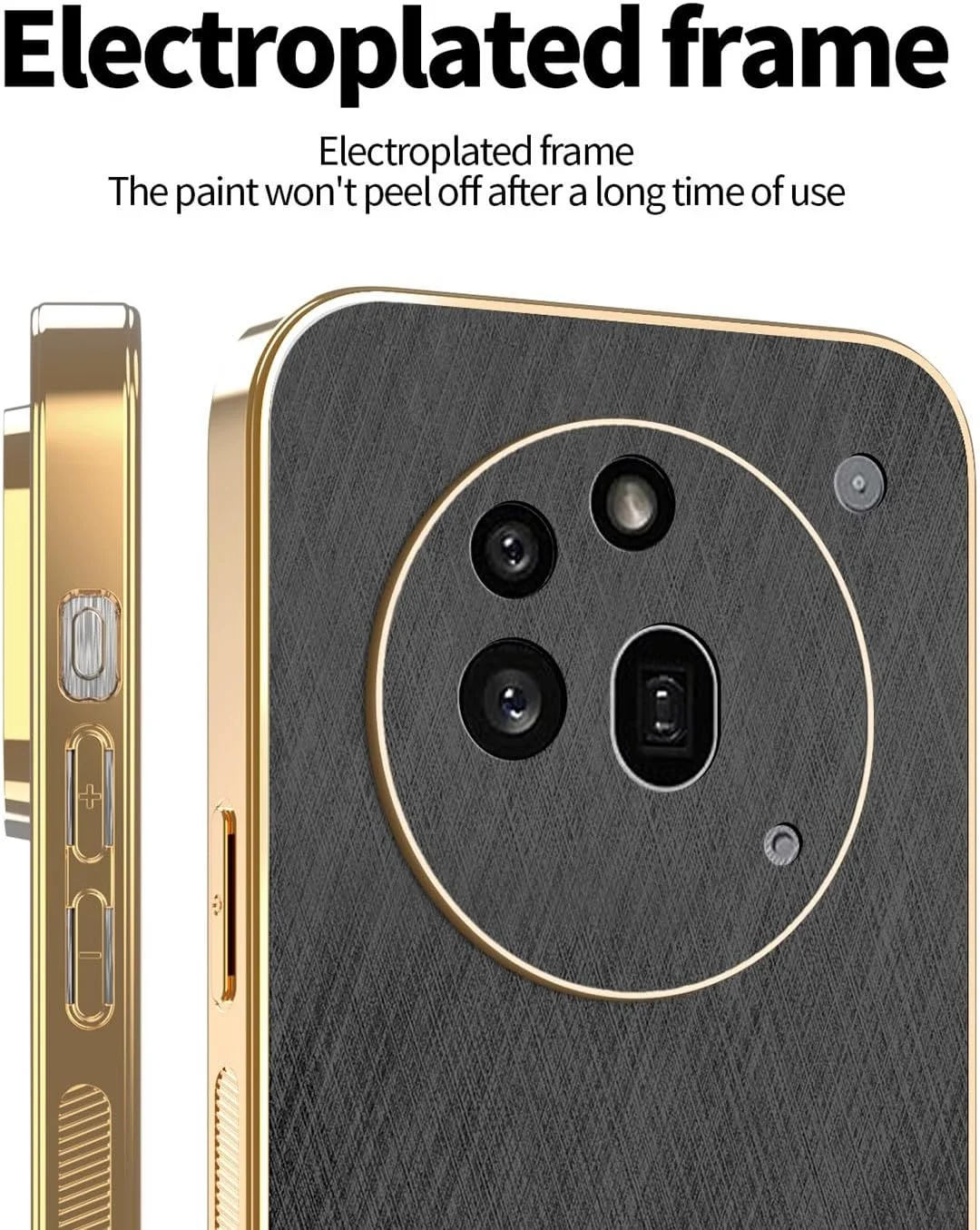 کاور محافظ گوشی ناتینگ فون (3a) پرو، طراحی فلز برس خورده منحصر به فرد، روکش چرم ممتاز، کاور بسیار نازک TPU سیلیکونی نرم (مشکی)