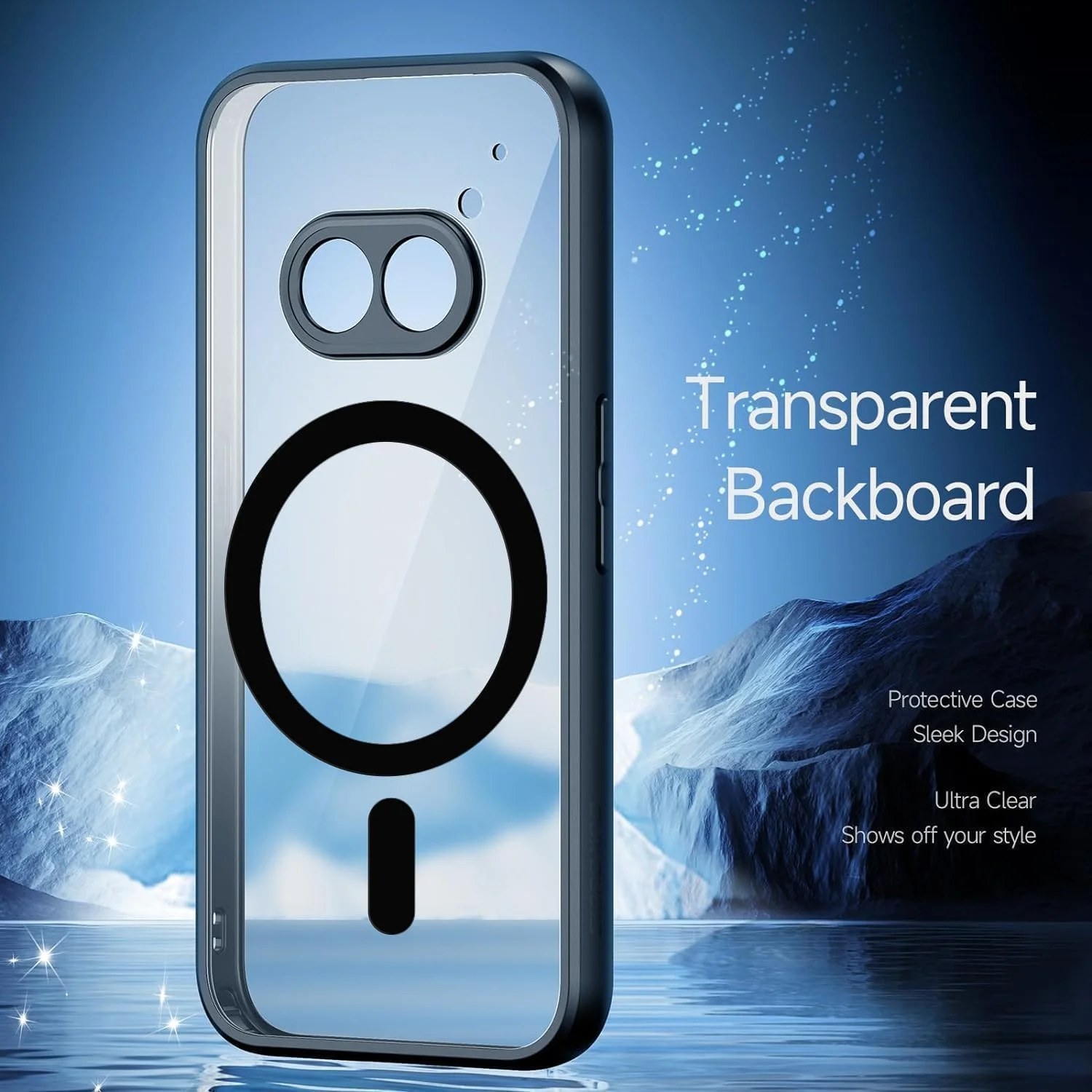 کاور مگنتی کوکینن برای ناتینگ فون 2a، محافظت شفاف از دوربین، سازگار با مگنتی، ضد ضربه، ضد خش، لبه TPU نرم + کاور پشتی PC شفاف، مشکی