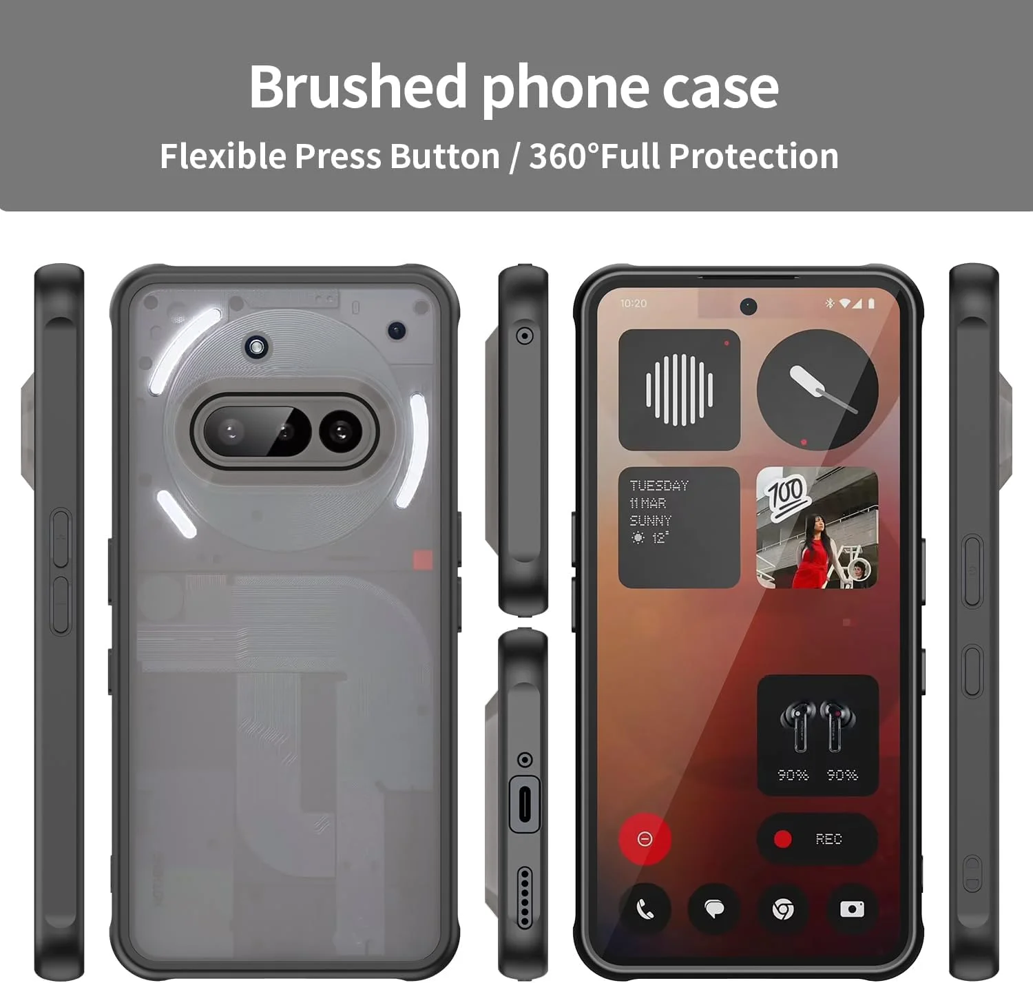 کاور محافظ گوشی ناتینگ فون 3a، مات شفاف ضد ضربه با محافظت نظامی (مشکی)