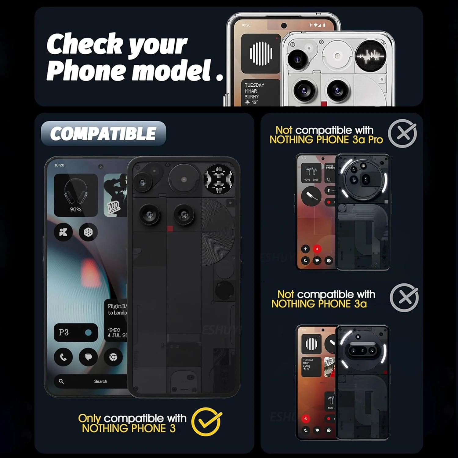 کاور محافظ گوشی ناتینگ فون (3)، کاور فوق العاده نازک ضد ضربه، قاب پشتی PC شفاف، کاور لبه TPU نرم، شفاف