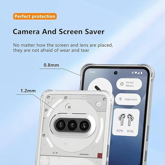 کاور محافظ شفاف گوشی ناتینگ فون 3a با محافظت از دوربین، ضربه گیر تقویت شده در گوشه ها، کاور سیلیکونی TPU نرم و نازک، ضد ضربه برای ناتینگ فون 3a (شفاف)