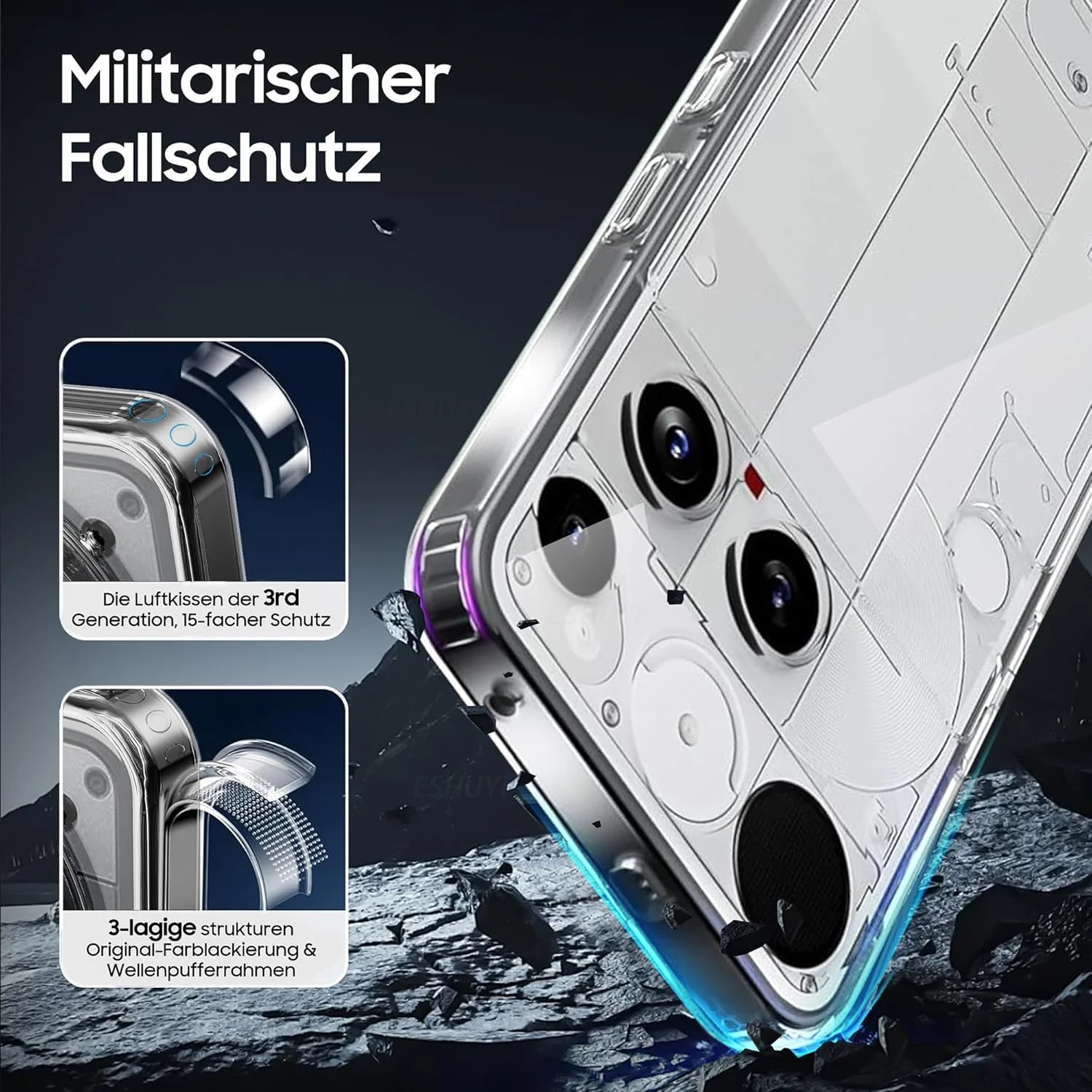 کاور محافظ گوشی ناتینگ فون (3)، کاور فوق العاده نازک ضد ضربه، قاب پشتی PC شفاف، کاور لبه TPU نرم، شفاف