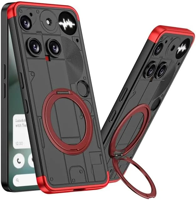 قاب باریک Gruattreay سازگار با ناتینگ فون (3) 2025، با حلقه مغناطیسی و پایه، ساخته شده از مواد PC با کیفیت و دارای ایربگ در چهار گوشه برای مقاومت در برابر ضربه و سقوط، مناسب برای ناتینگ فون 3 (مشکی قرمز) قاب باریک Gruattreay سازگار با ناتینگ فون (3) 2025، با حلقه مغناطیسی و پایه، ساخته شده از مواد PC با کیفیت و دارای ایربگ در چهار گوشه برای مقاومت در برابر ضربه و سقوط، مناسب برای ناتینگ فون 3 (مشکی قرمز)