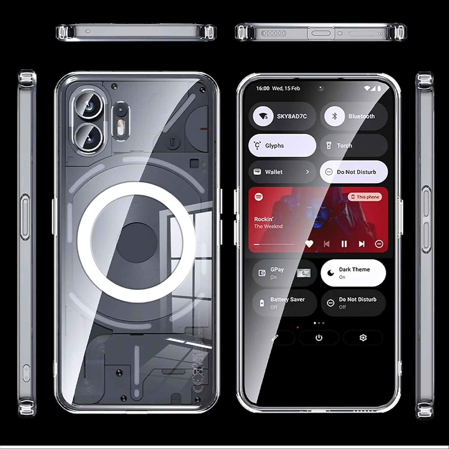 کاور مغناطیسی GIOPUEY برای ناتینگ فون 2، سازگار با شارژر مغناطیسی، پشت PC شفاف + بامپر TPU ضد ضربه - شفاف