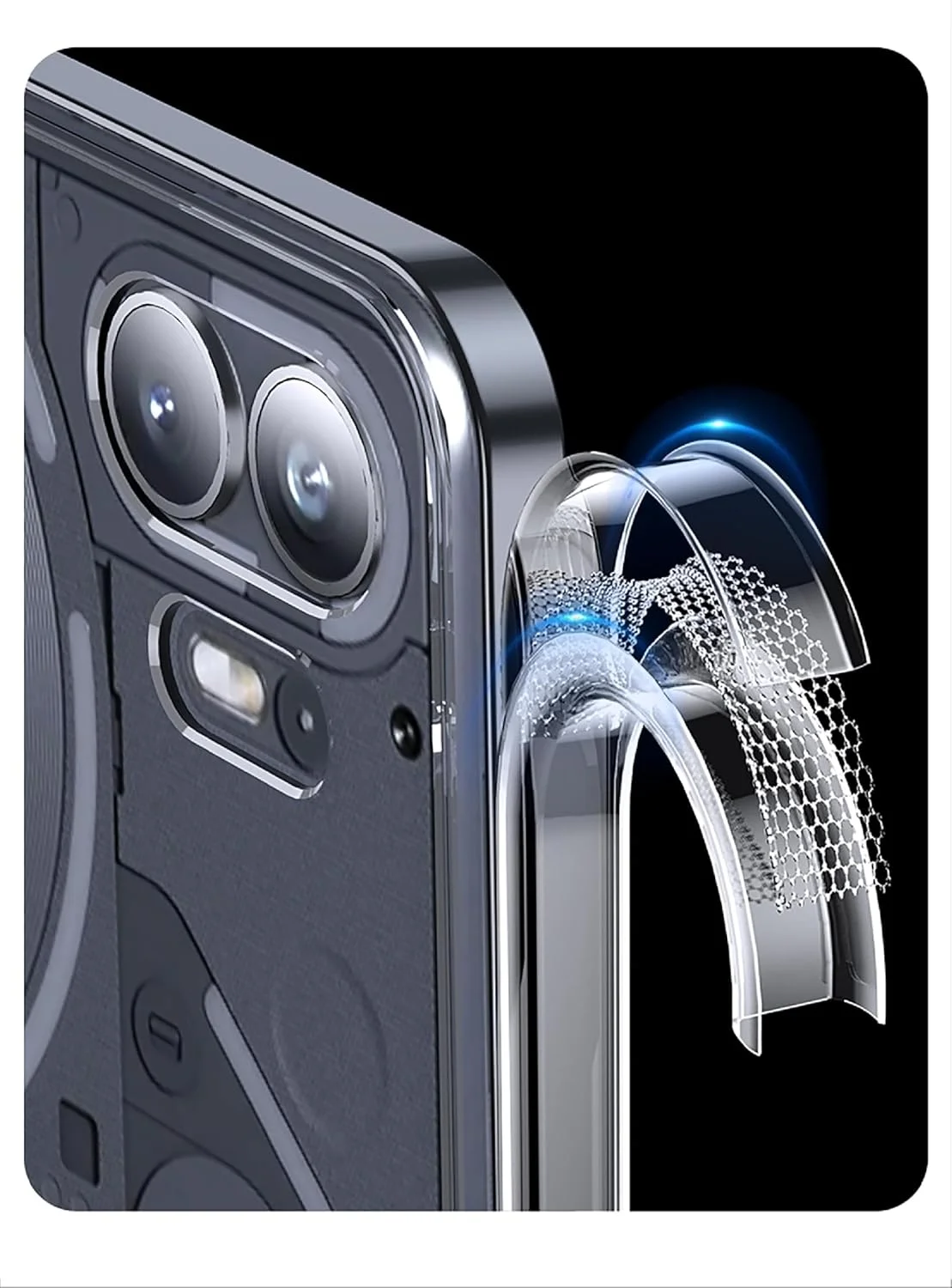 کاور مغناطیسی GIOPUEY برای ناتینگ فون 2، سازگار با شارژر مغناطیسی، پشت PC شفاف + بامپر TPU ضد ضربه - شفاف