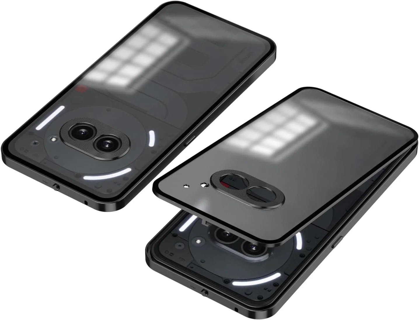 کاور شفاف سازگار با ناتینگ فون 2A مدل 2024، فریم فلزی آلیاژ آلومینیوم + پوشش پشتی شیشه ای تمپر شده، محافظ لنز دوربین برای ناتینگ فون 2A (مشکی)