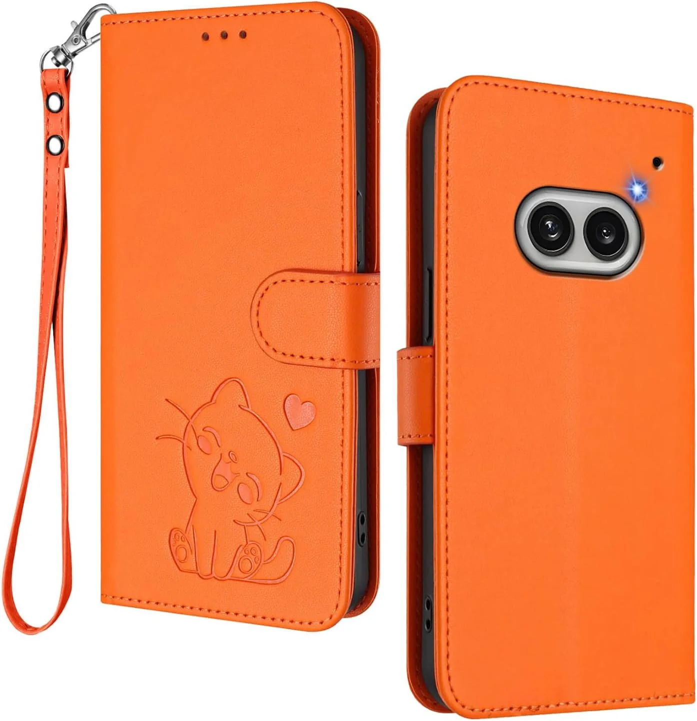 کیف پول چرمی HAOYE برای ناتینگ فون (2a) / ناتینگ فون 2a، طرح گربه بامزه، کیف چرمی با قفل مغناطیسی، روکش TPU ضد ضربه، جای کارت و پایه – نارنجی