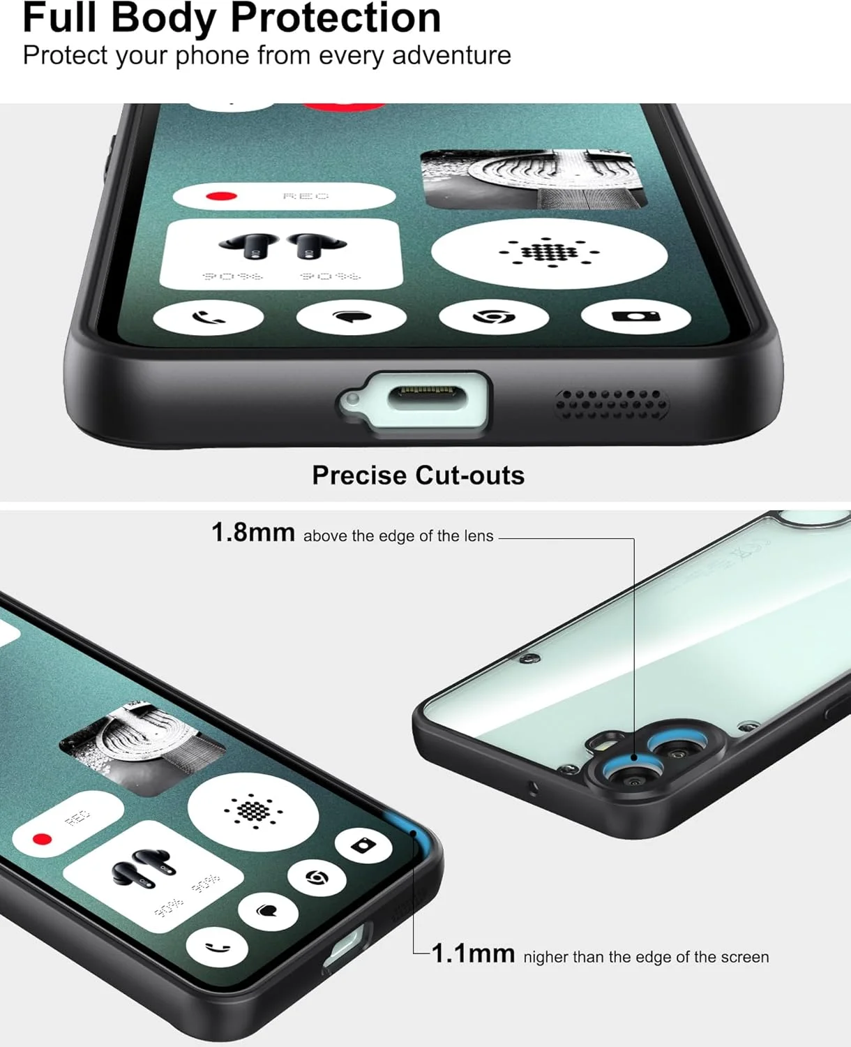 کاور شفاف Foluu برای تلفن Nothing CMF Phone 1، پشت PC سخت، سپر TPU نرم، ضد زردی، کاور محافظ ضد ضربه، باریک و نازک برای Nothing CMF Phone 1 2024 (مشکی + شفاف)