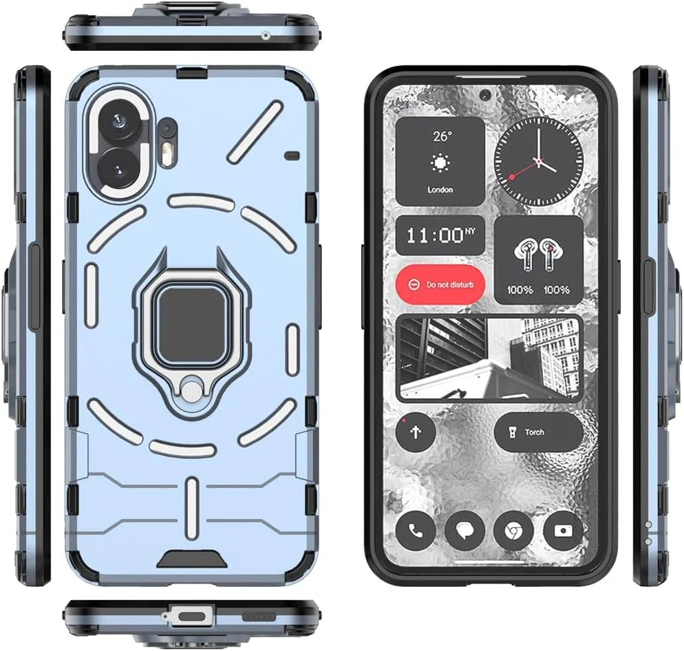 قاب محافظ گوشی ناتینگ فون ۲ مدل MaiJin، با حلقه فلزی و استند، دولایه و مقاوم (آبی تیره)