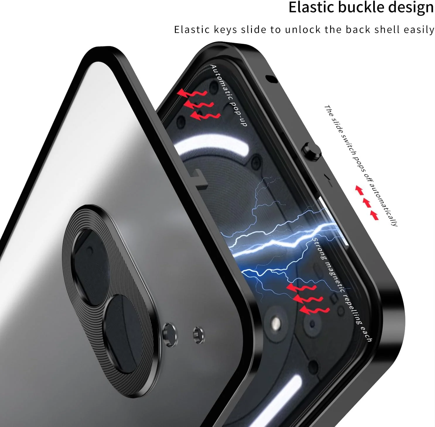 کاور شفاف سازگار با ناتینگ فون 2A مدل 2024، فریم فلزی آلیاژ آلومینیوم + پوشش پشتی شیشه ای تمپر شده، محافظ لنز دوربین برای ناتینگ فون 2A (مشکی)