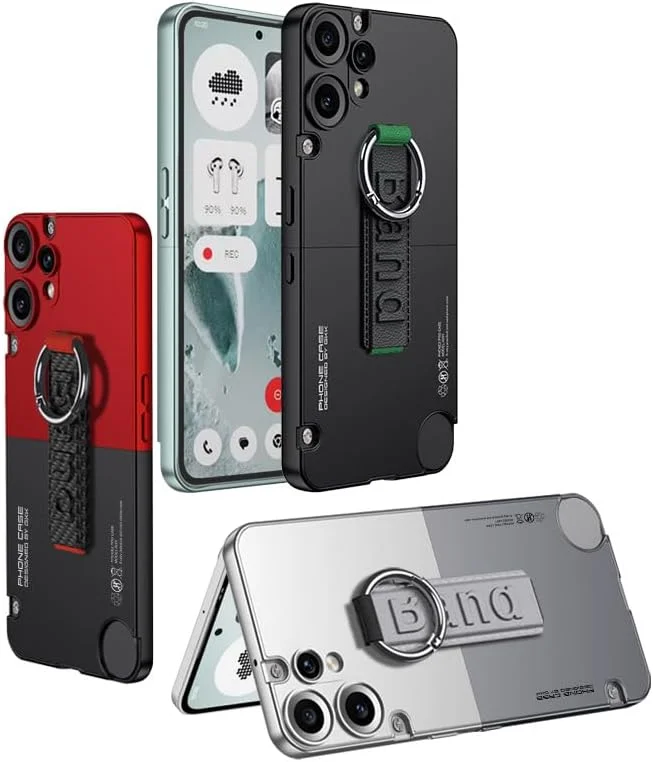 قاب محافظ گوشی ناتینگ CMF Phone 2 Pro با بند مچی الاستیک و حلقه انگشتی قابل حمل، پوشش محافظ ضد ضربه PC سخت مات برای ناتینگ CMF Phone 2 Pro (نقره ای)