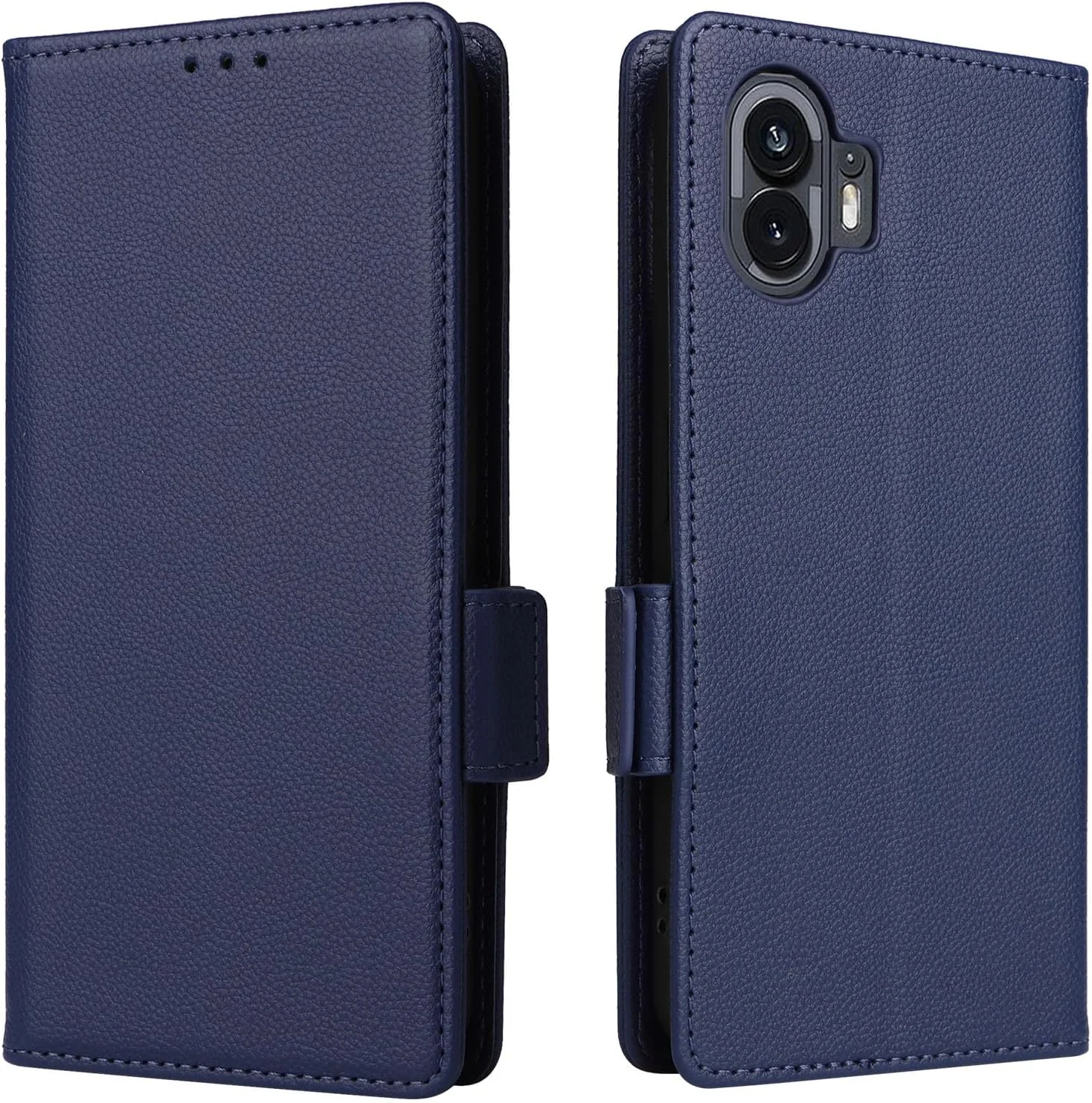 کیف پول چرمی OIATROE با قابلیت استند برای تلفن ناتینگ (2) - دارای قفل مغناطیسی و طراحی بسیار باریک - آبی