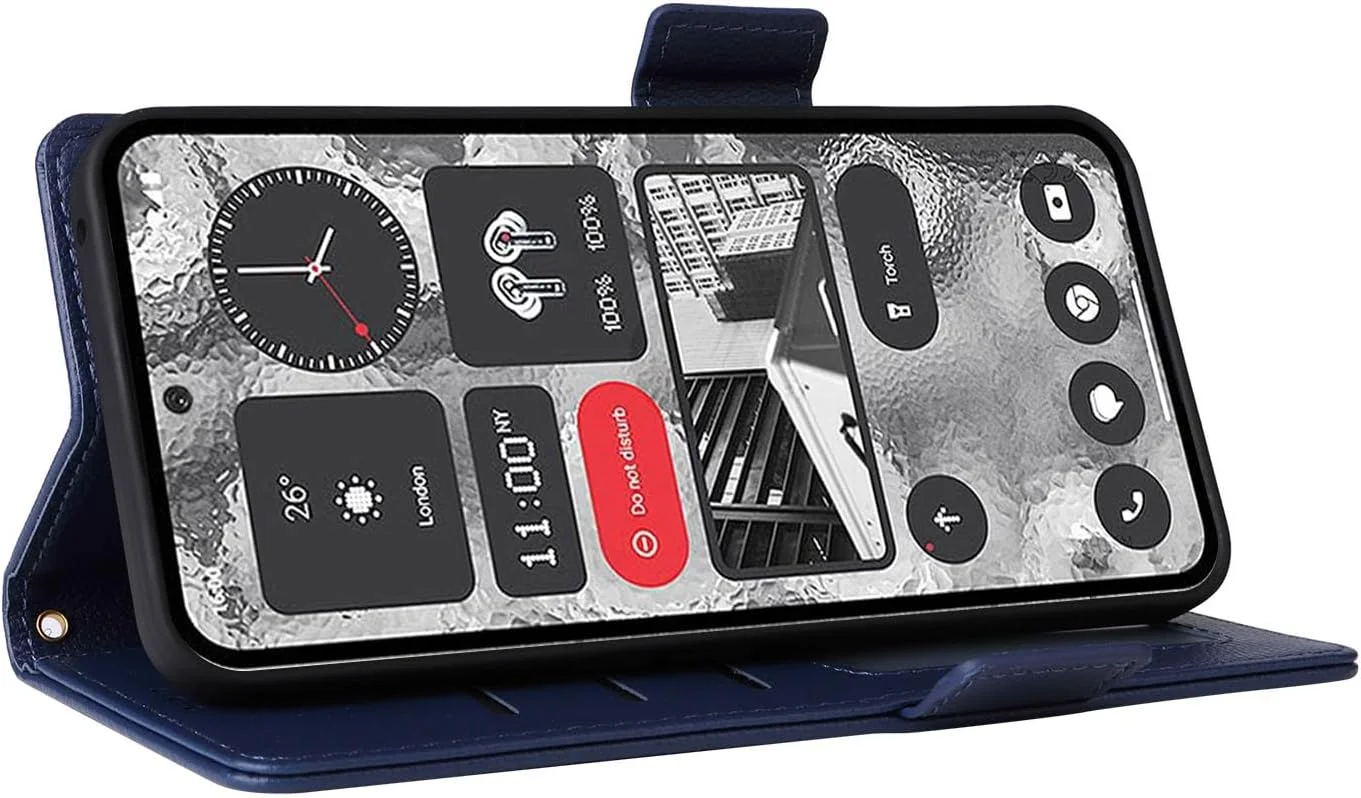 کیف پول چرمی OIATROE با قابلیت استند برای تلفن ناتینگ (2) - دارای قفل مغناطیسی و طراحی بسیار باریک - آبی