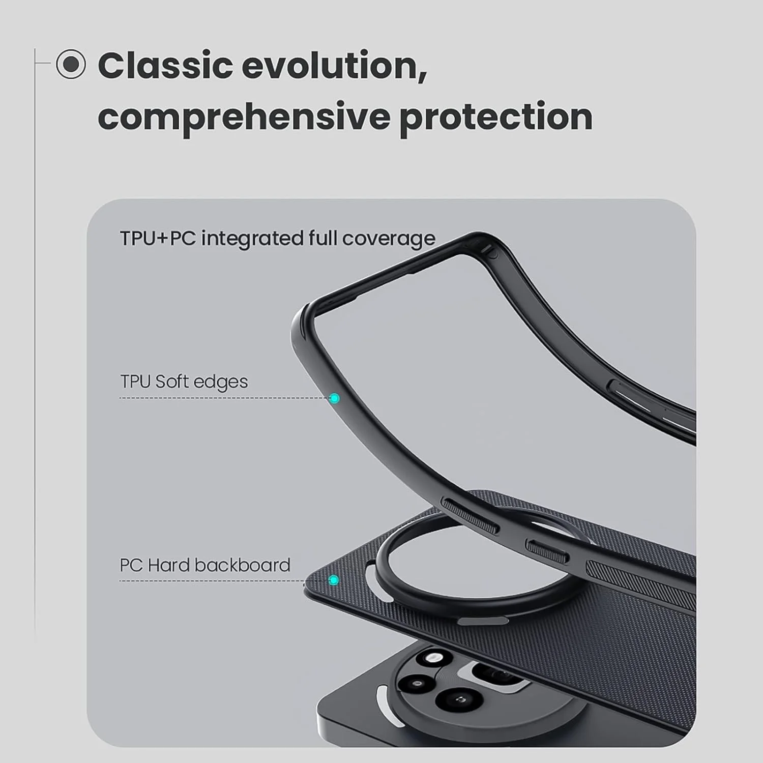 قاب محافظ گوشی ناتینگ فون 3a Pro، بامپر ضد ضربه TPU+PC، کاور پشتی مات ضد اثر انگشت، محافظ دسته ضد لغزش جانبی، قاب محافظ باریک ضد اثر انگشت