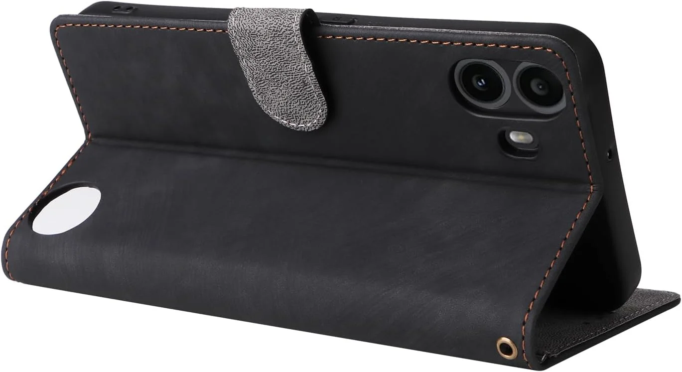 OIATROE کیف محافظ گوشی CMF مدل Nothing Phone 1 با جای کارت اعتباری و مسدود کننده RFID، جلد چرمی PU تاشو - مشکی