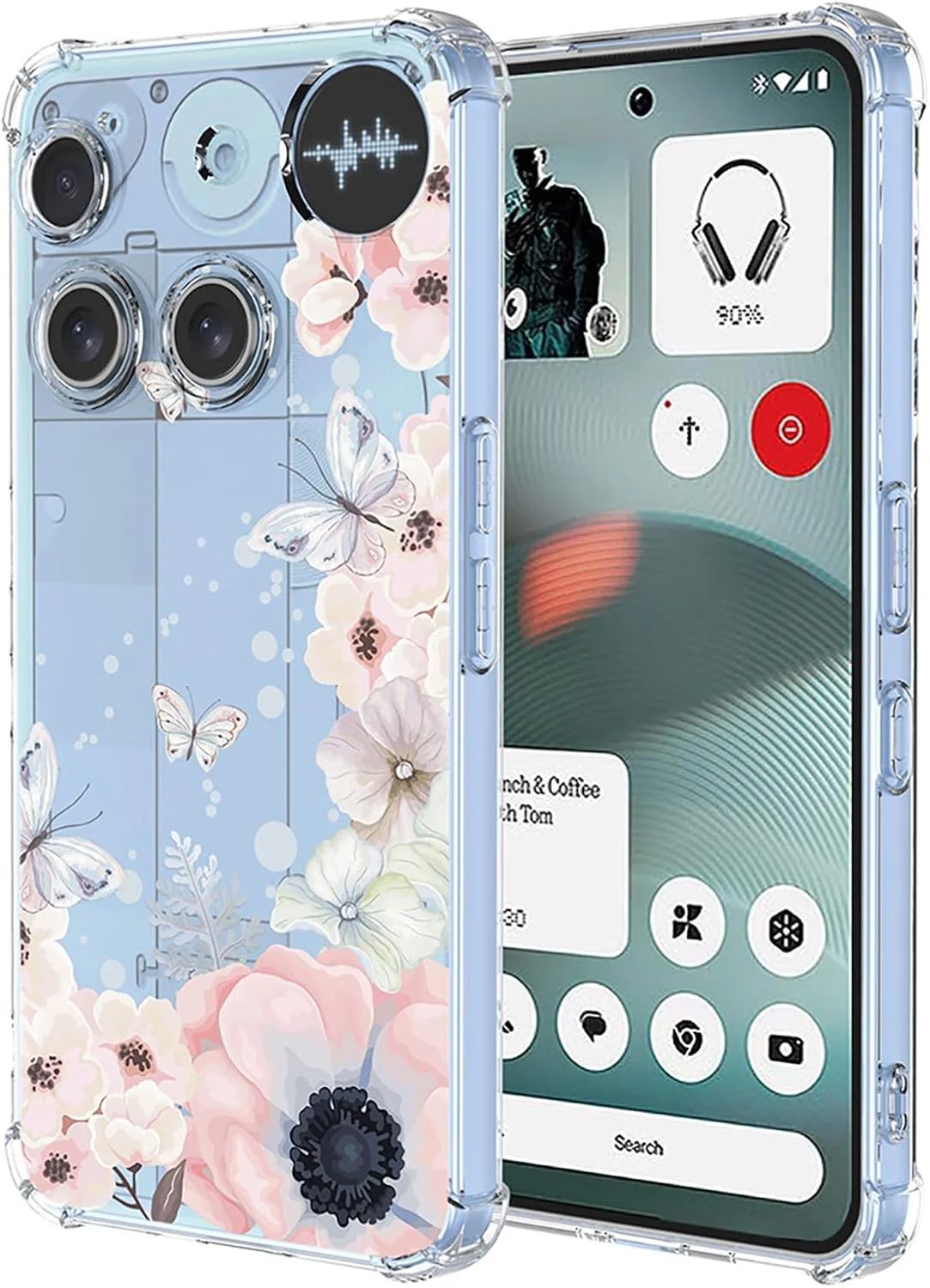قاب گوشی ایلینگ برای ناتینگ فون (3)، بسیار نازک، زیبا با طرح گل و انیمیشنی، قاب زنانه، سیلیکونی نرم، بامپر TPU شفاف، ضد ضربه (گل های صورتی)