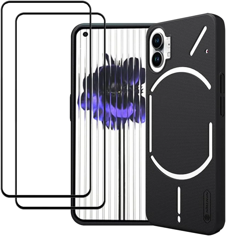 [1+2] کاور محافظ گوشی ناتینگ فون 2 به همراه 2 محافظ صفحه نمایش شیشه ای حرارت دیده، کاور باریک مات با پوشش کامل، ضد اثر انگشت، طراحی ساده برای گوشی ناتینگ فون 2 (ناتینگ فون 2، مشکی)