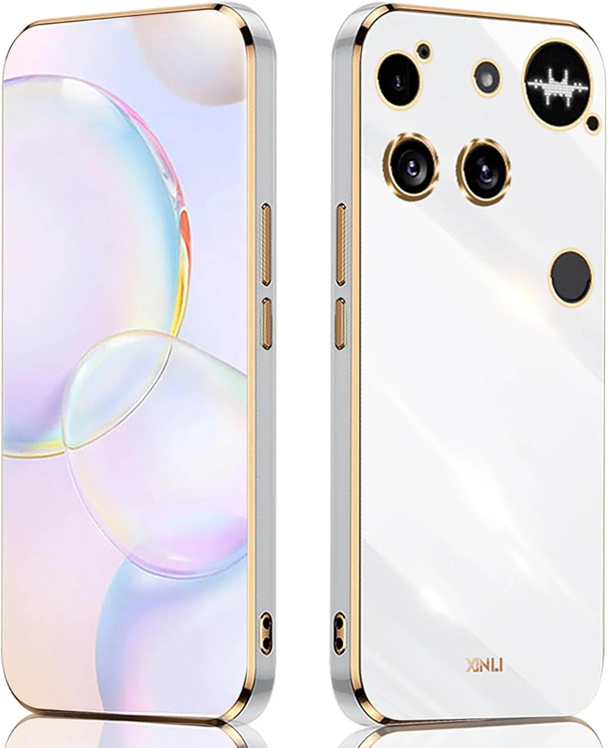 کاور محافظ گوشی ناتینگ فون (3)، طراحی ساده با رنگ یکدست و لبه طلایی آبکاری شده، محافظت ضد ضربه TPU نرم، کاور فوق العاده نازک زنانه (سفید)