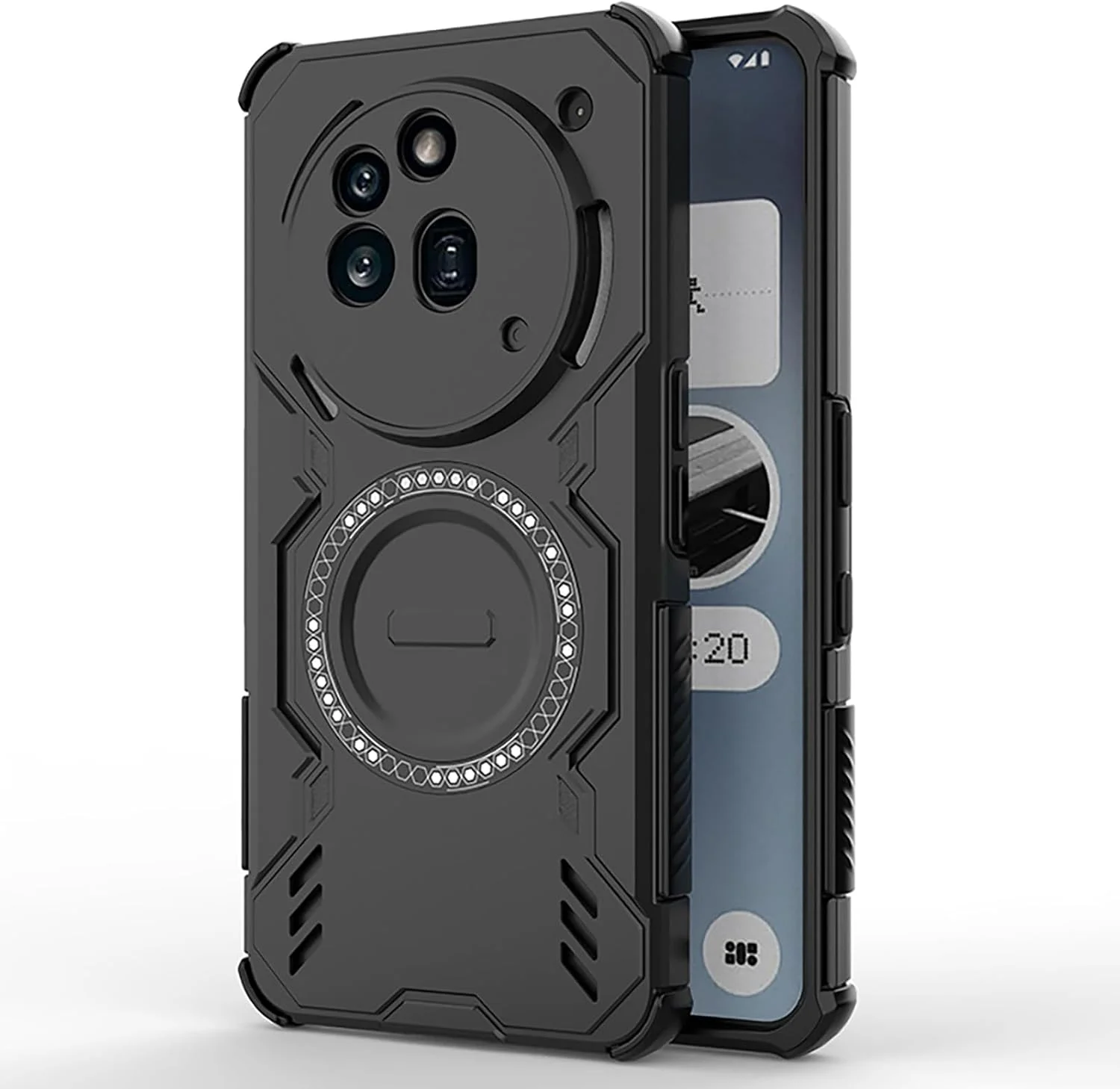 کاور مغناطیسی ایلینگ مناسب برای ناتینگ فون (3a)، سازگار با MagSafe، ضد ضربه نظامی، باریک، PC سخت، سیلیکون نرم، سپر TPU، کاور محافظ زرهی سنگین (مشکی)