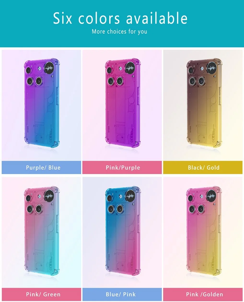 کاور گوشی ناتینگ فون (3) برند SEAHAI، رنگ градиент، فوق العاده باریک، کریستالی، شفاف، پشت روشن، بامپر سیلیکونی TPU نرم و ضد ضربه، بنفش/آبی