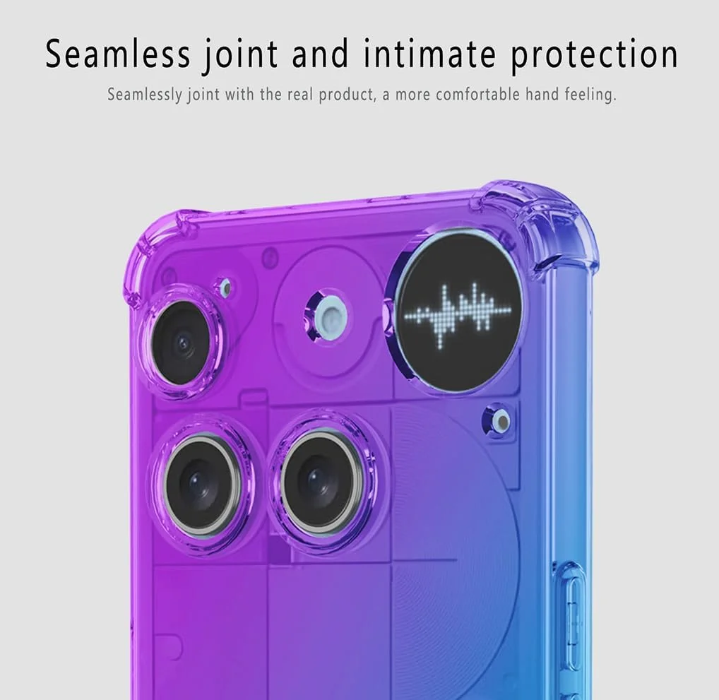 کاور گوشی ناتینگ فون (3) برند SEAHAI، رنگ градиент، فوق العاده باریک، کریستالی، شفاف، پشت روشن، بامپر سیلیکونی TPU نرم و ضد ضربه، بنفش/آبی