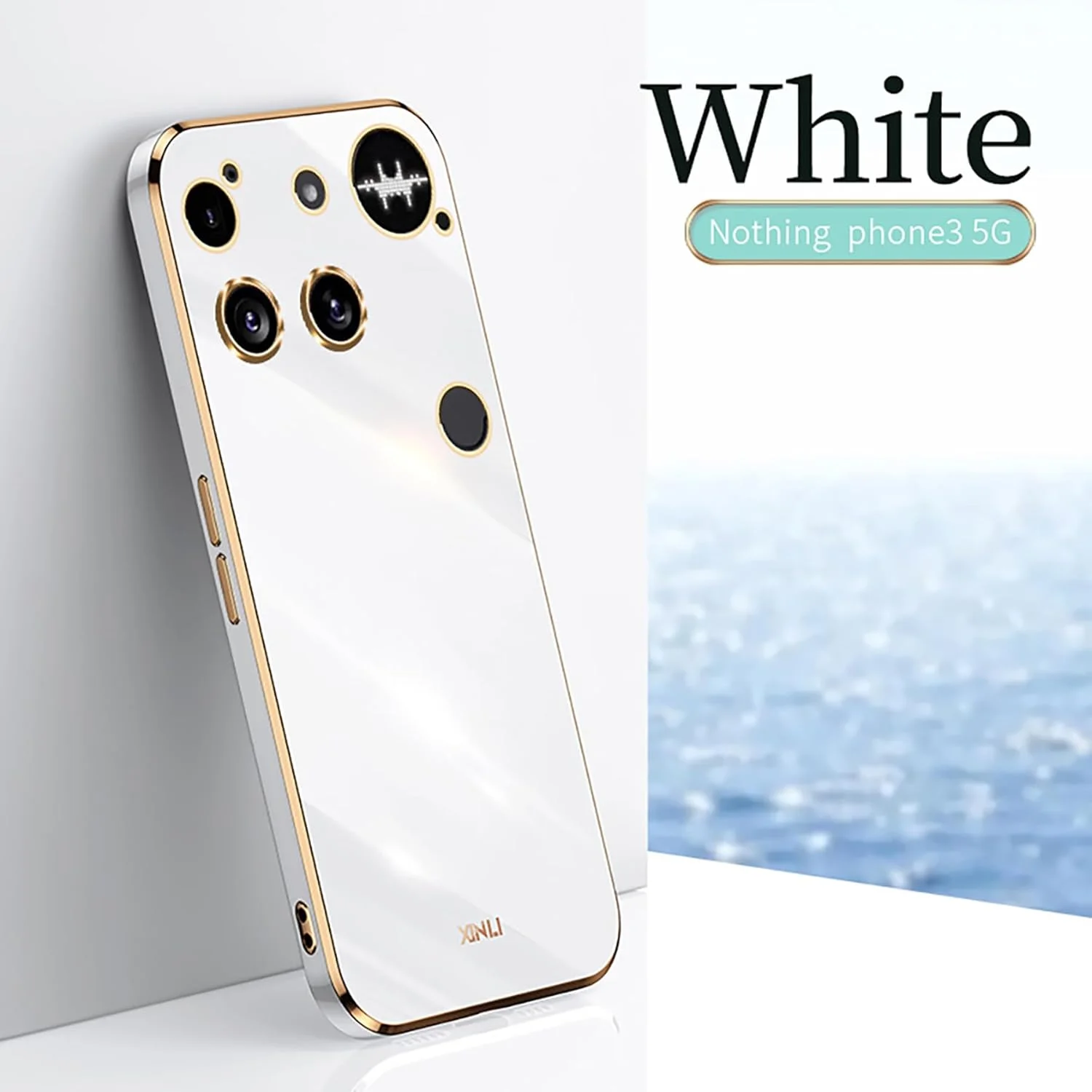 کاور محافظ گوشی ناتینگ فون (3)، طراحی ساده با رنگ یکدست و لبه طلایی آبکاری شده، محافظت ضد ضربه TPU نرم، کاور فوق العاده نازک زنانه (سفید)