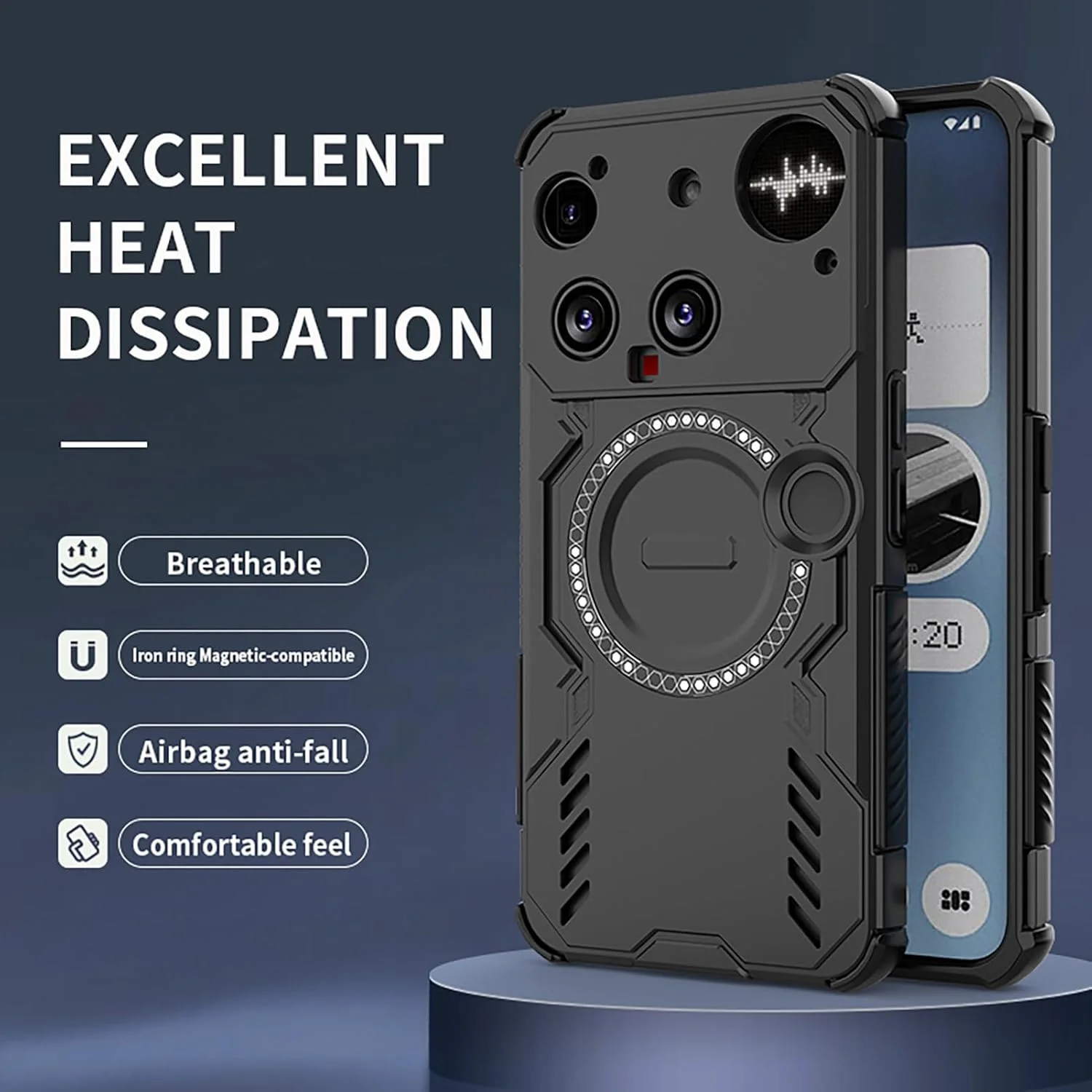 قاب مغناطیسی ایلینگ برای ناتینگ فون (3)، سازگار با MagSafe، بسیار نازک، ضد ضربه، پوشش سخت PC، بامپر TPU سیلیکونی نرم (مشکی)