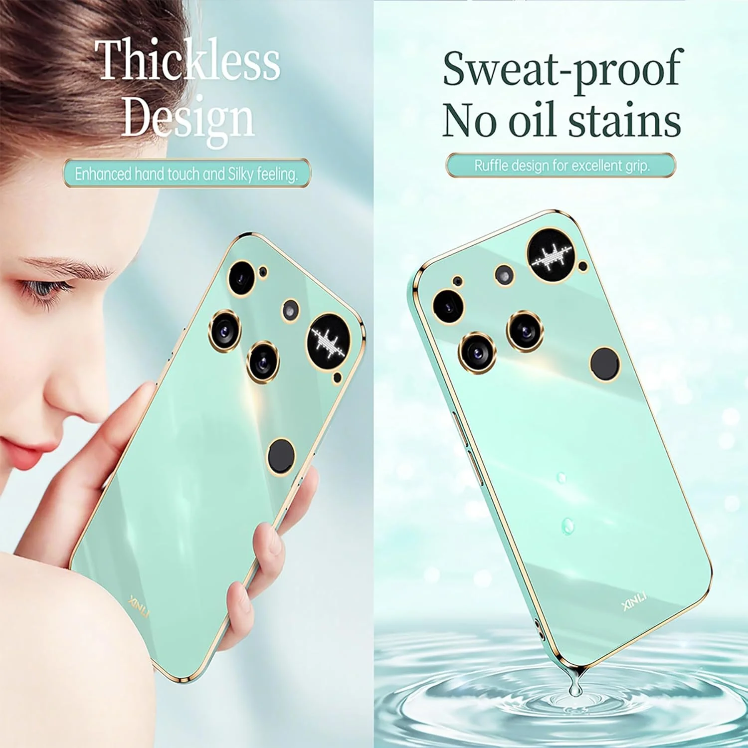 کاور محافظ گوشی ناتینگ فون (3)، طراحی ساده با رنگ یکدست و لبه طلایی آبکاری شده، محافظت ضد ضربه TPU نرم، کاور فوق العاده نازک زنانه (سفید)