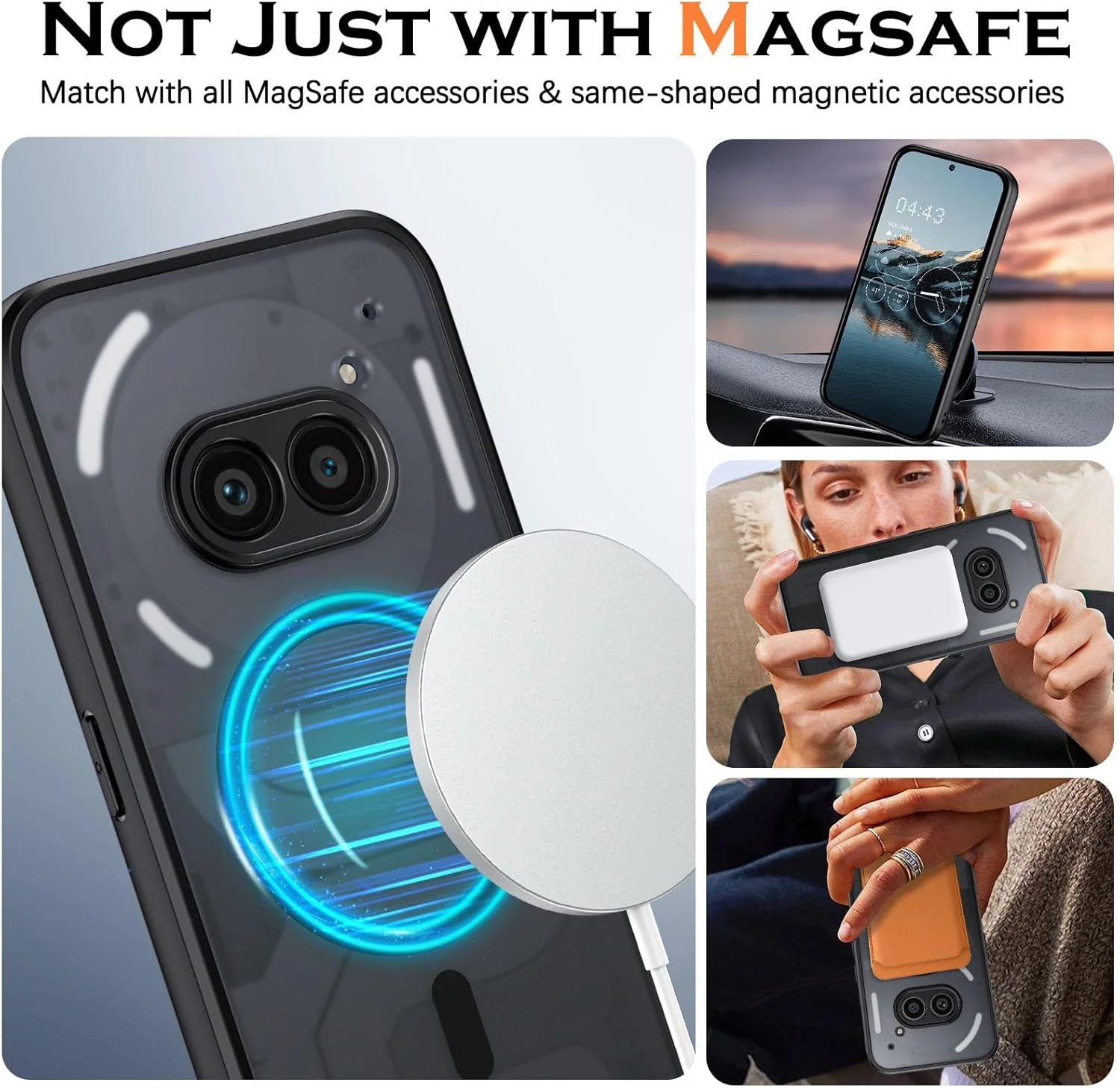 قاب محافظ VENINGO برای گوشی ناتینگ فون 2a، سازگار با مگ‌سیف، مات نیمه‌شفاف، بامپر TPU نرم، ضد ضربه، مغناطیسی، باریک، ضد زردی، محافظ 360 درجه برای گوشی ناتینگ فون 2a، مشکی