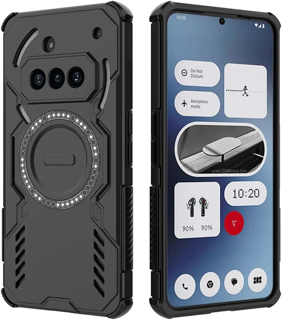 کاور سیلیکونی انعطاف پذیر PEIYE با حلقه مغناطیسی و ضربه گیر TPU برای گوشی Nothing Phone 3a - محافظت در برابر سقوط با استاندارد نظامی - مشکی