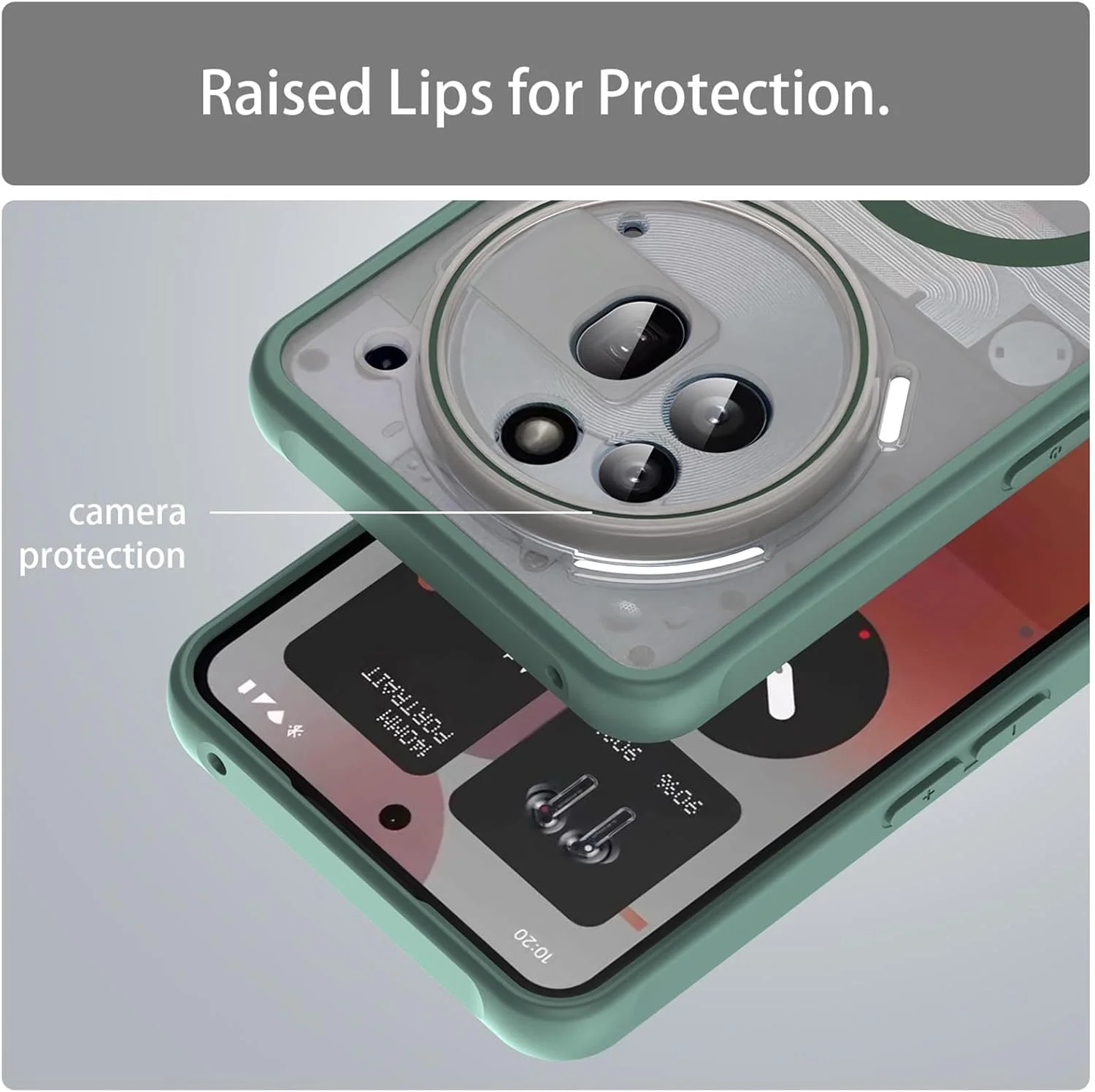 قاب محافظ گوشی ناتینگ فون (3a) پرو، سازگار با شارژ مغناطیسی، فوق العاده نازک، مات و نیمه شفاف، با پوشش سیلیکونی و TPU مقاوم در برابر ضربه (سبز)