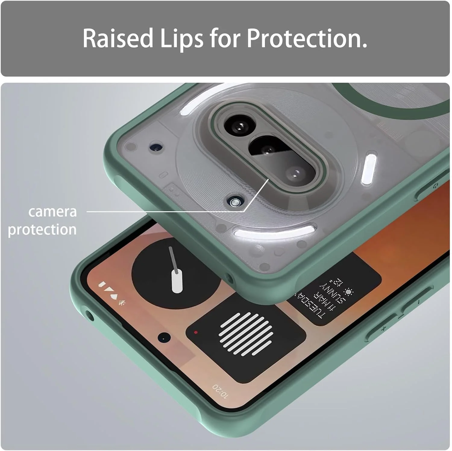 قاب محافظ گوشی ناتینگ فون (3a) مدل ILING، سازگار با شارژ مغناطیسی، فوق العاده نازک، مات و نیمه شفاف، با پوشش سیلیکونی سخت و مقاوم در برابر ضربه (سبز)