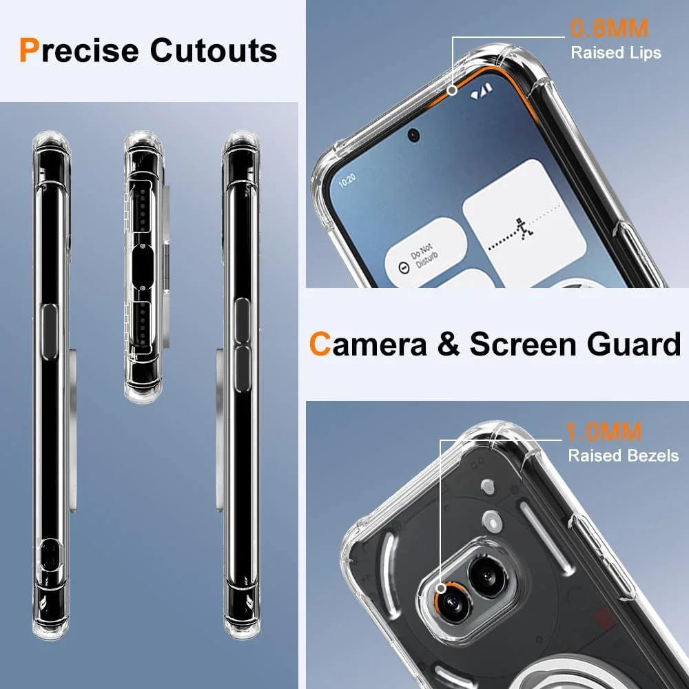 قاب محافظ گوشی ناتینگ فون 2A/2A پلاس، دارای حلقه نگهدارنده چرخان 360 درجه و پایه استند [ضد زردی]، پوشش محافظ شفاف ضد ضربه با درجه نظامی برای ناتینگ فون 2A/2A پلاس - کریستالی شفاف