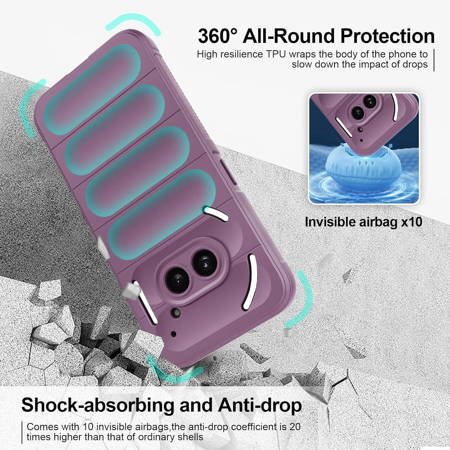 قاب محافظ سیلیکونی مایع برای ناتینگ فون 2a / 2a پلاس، با پوشش داخلی میکروفایبر ضد خش و محافظت از دوربین، بنفش