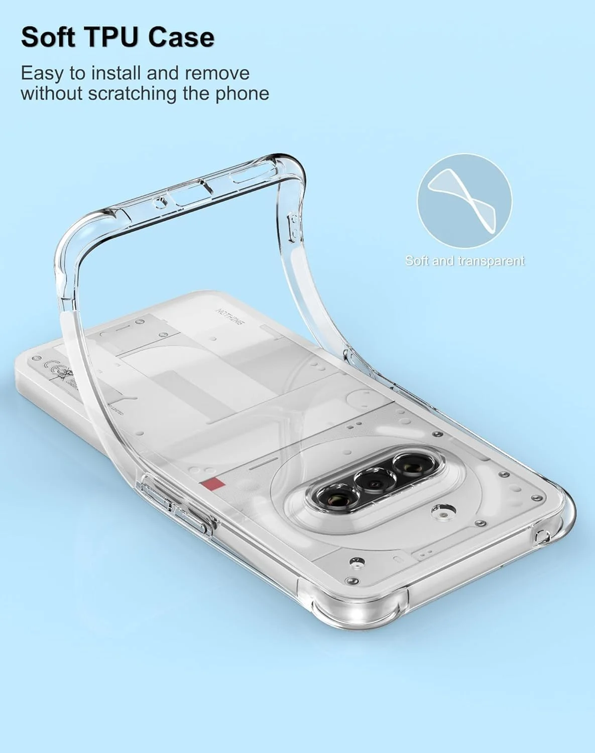 کاور شفاف گوشی ناتینگ فون 3a با محافظ گوشه‌های تقویت‌شده، باریک و مقاوم در برابر ضربه، ساخته شده از TPU انعطاف‌پذیر (شفاف)